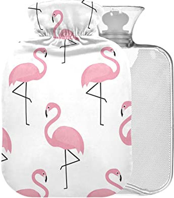 Flamingo Wärmflasche mit Bezug, 1 l, kleiner Wärmbeutel zur Schmerzlinderung, Bett, Hand und Füße, BPA-frei