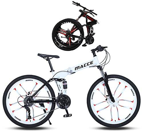 Faltrad-Klapprad für Erwachsene Discbremse Faltfahrrad-Herren-Damen 30 Gang Kettenschaltung Folding City Bike Rahmen Aus Kohlenstoffstahl,White / 10 / 26inch