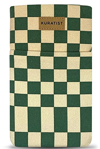 Kuratist Handy-Tasche 'AHOI' - Universell kompatibel z.B. iPhone 15/14/13 or Pro, Galaxy S24/S23, Xiaomi 14/13 - Handgefertigt aus Baumwoll-Canvas - Mit Schutzklappe - Green Checkers