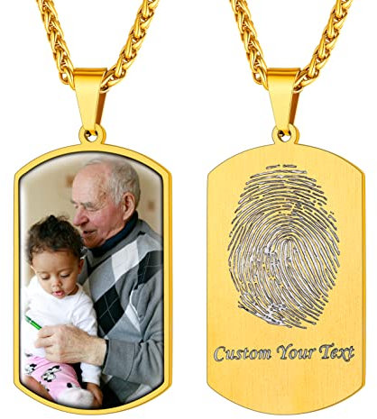 Supcare Herren Halskette Militär Schmuck 316L Personalized Gravur Edelstahl Hund Dog Tag Anhänger mit Fingerabdruck/Foto/Textgravur Memorial Erkennungsmarke Sommer Kette Souvenir A-Militär-Gold