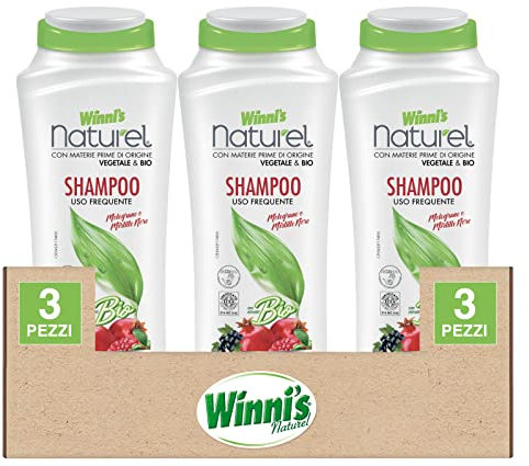 Winni's Naturel Bio-Shampoo für häufige Anwendung, hypoallergen, Reinigungsmittel für empfindliche Haut und Haare, stärkende Wirkung, Duft Granatapfel und Cranberry, 3 Flaschen à 250 ml