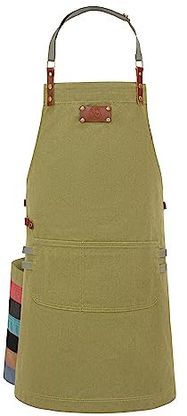 Ess-Nische® Kochschürze Grillschürze für Männer und Frauen - Küchenschürze für Herren - Ideal als Geschenk für Männer, Oma oder Opa - Denim Schürze Damen extra lang - olivgrün
