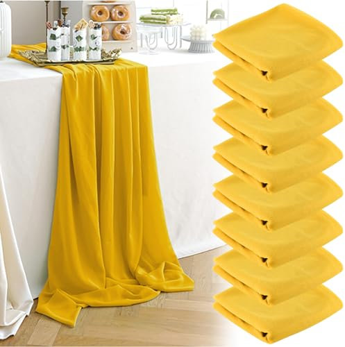 YCCOKJJ 8 PCS Goldener Tischläufer Stoff Glänzend Tischband Gold Stoff Deko Tischdecke 70 cm x 300 cm Gold Gelb Tüll Tischdecke für Geburtstage, Hochzeiten Partys und Feierlichkeiten Deko