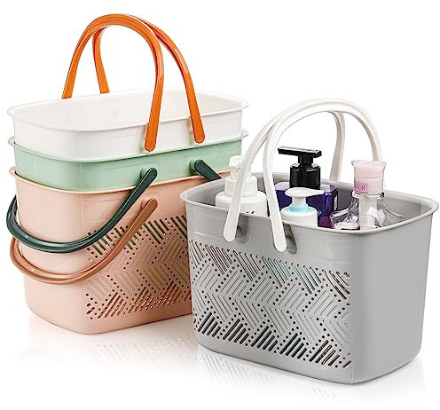 Peohud 4 Stück Tragbare Dusche Caddy Tote,Kunststoff Tote Storage Basket mit Griffen,Drainage Toilettenartikel Organizer Bin für Bad, College Dorm, Pantry, Küche, 28L x 18.5B x 18H cm
