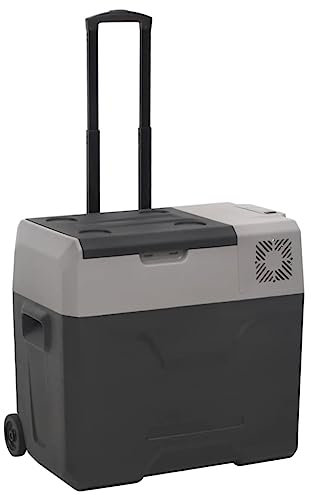 'vidaXL Portable Cool Box with Wheel and Handle, 40 L Capacity, Efficient Cooling, Car Battery Protection System, Anti-Vibration Design, Advanced LED Display Touch Control Panel, Black & Grey