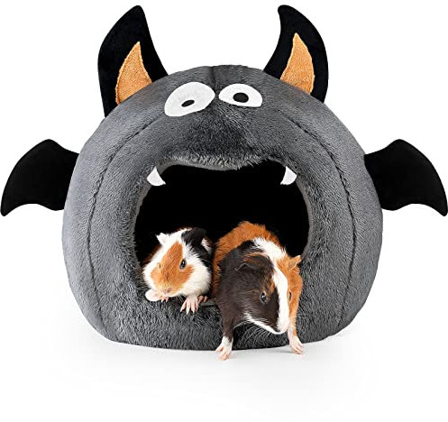 ONEJU Meerschweinchen Haus, Halloween Stil Meerschweinchen Bett, Kaninchenbett, Kaninchen Haus, ideales Zubehoer für kleine Haustiere, Fledermaus Form, Dunkel Grau
