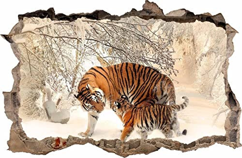 Wandtattoo Rissig DIY Fototapete TIGER WANDAUFKLEBER Loch In Der Wand Winter Schnee Wandtattoo Aufkleber 50x70CM