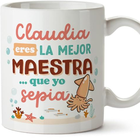 MUGFFINS Tazas Personalizadas para MAESTRA mujer - En Español - Mejor que yo Sepia - 11 oz / 330 ml - Regalo Personalizable original y divertido