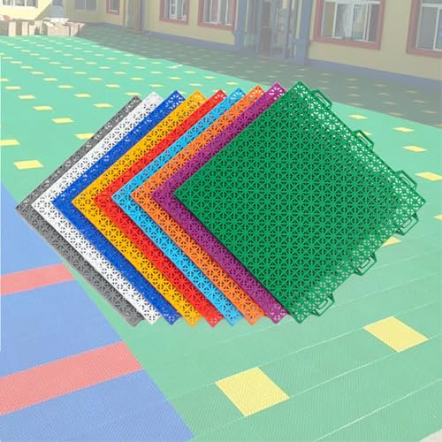 Outdoor Basketball Court Floor Tiles, 25cm Modular Interlocking Floor Mats Weatherproof for Playroom/Sports Area/Playground/Stadium, Plastics Snap Together Drainage Flooring (Color : White, Size