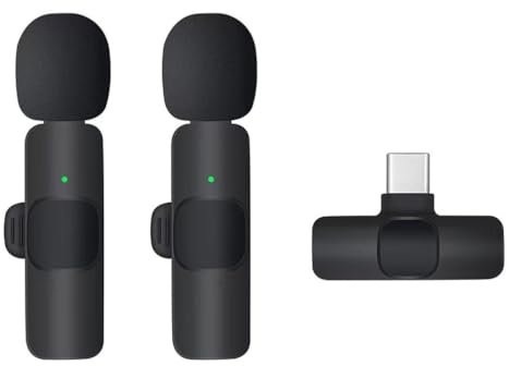 HUACAM Rechargeable Type-c Wireless lavalier Microphone, Plug and Play lavalier Mini Microphone. Low Latency, Suitable for interviews, TikTok, YouTube, Vlog Recording. (2 Microphones)