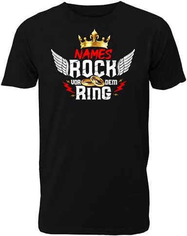 Personalisierbares T-Shirt Junggesellenabschied Männer: Rock vor dem Ring - Kings and Queens für das JGA Team des Bräutigams - Herren T-Shirt
