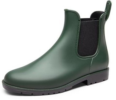DREAM PAIRS Stivali da Pioggia Donna Chelsea Stivali Corti Impermeabili Elastici Slip On Leggeri Comodi Scarpe da Giardino All'aperto,Size 38,Verde Oliva,SDRB2413W