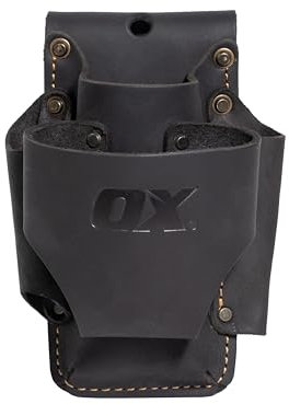 OX Tools Leather 4-IN-1 Tape Measure/Knife/Pencil Holder, Top Grain, Durable, Compatible with 2-inch and 3-inch Belts