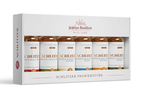 Schlitzer Whisky Tasting Set, 6 x 0,05L Miniaturen, Single Malt, Single Grain und Wheat Malt Whisky aus Deutschland, exklusives Probierset für Genießer und Kenner
