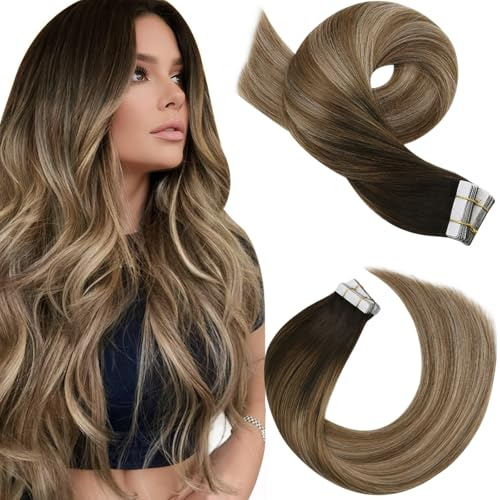 Moresoo Tape in Extensions Echthaar Braun Ombre Nahtlose 40 cm 20 Stück 50g | Remy Echthaar,Natürlicher Übergang,Für Dünnes Haar,Seidig Weiches Haar,Für Haarverlängerung Und Volumen