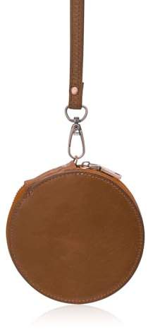 WisePoint Geldbeutel Klein, Echtleder Portemonnaie Runde Geldbörse Klein mit Retro Bronze Reißverschluss, Damen Geldbörse zum Einkaufen, Reisen (Braun)