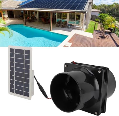 BAFOVY 12V Solar Powered Exhaust Fan Efficient Cooling Wind Circulation Attics Greenhouses RVs, 10W Panel, Fits Round Pipes, ABS Material