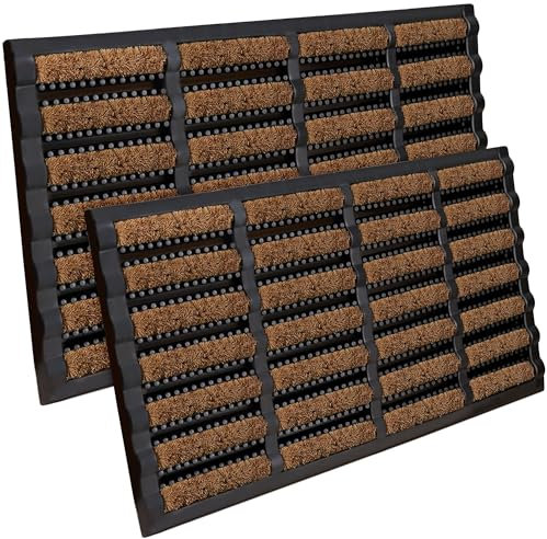 BLADO Tuff Scrape Door Mat - Heavy Duty Door Mat Dirt Removal Natural Coir & Rubber Door Mats Indoor Outdoor Entrance for Home, Office Garden (2, 60 x 40 cm)