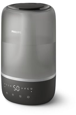 Philips Humidifier, Compact Yet Powerful, 3L, Top Fill, Extra High Visible Mist, 275 ml/h, 32H Runtime, Ultra Quiet, Night Light, Smart Scheduler, for Rooms up to 41 m2, Charcoal Grey (HU1510/03)