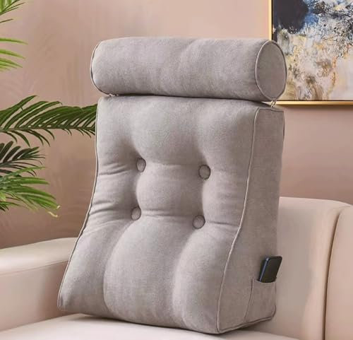 MGEMJMJ Lesekissen, Bettkeil, Dreieckiges Rückenkissen, Rückenlehne Für Erwachsene, Lounge-Kissen, Rückenstütze Für Sitzende Bettcouch Mit Verstellbarem Nackenkissen(Size:45x50x25cm,Color:grau)