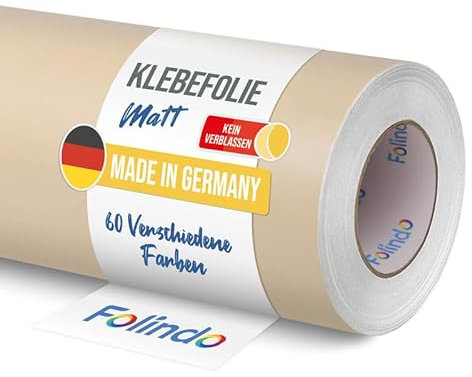 FOLINDO Möbelfolie selbstklebend 082 Beige Matt 5m x 63 cm - Klebefolie Möbel, Klebefolie Küche, Möbelfolie, Folie für Möbel, Möbelfolie selbstklebende Folie, Küchenfolie selbstklebend