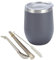 STOUCLA Taza de té mate de doble pared de acero inoxidable resistente al calor con tapa sin BPA, dos pajitas y cepillo de limpieza (gris)
