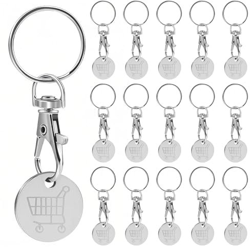 16 Pièces Extracteur de Caddie,Porte-clés Trolley Coins en Acier Inoxydable Jeton de Caddie Amovible comme Porte-clés avec Mousqueton Jeton de Chariot