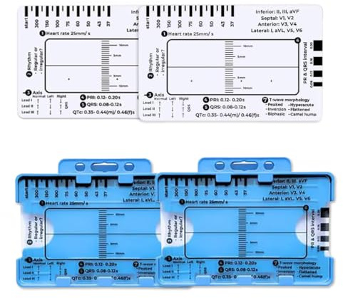 NHQZ ECG 7 Step Ruler, EKG Lineal,ECG 7 Step Ruler for EKG Interpretation,ECG Ruler Plastic Ruler Measuring Tool, ECG Ruler Transparent,ECG Ruler Pocketcard, Easy-to-Carry ECG Ruler (2pcs (with box))