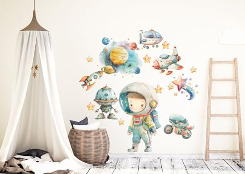 wolga-kreativ Wandtattoo Kinderzimmer - Wandsticker Weltall Astronaut Planeten Sterne Rakete Deko Kinderzimmer - Wandaufkleber Mädchen Junge Babyzimmer Wandsticker Mädchen Junge