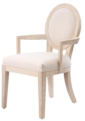 MY Furniture Odette Dining Carver Chair/Elegant Round Backrest with Upholstered Seat & Armrests/Distressed Wood Frame for a Classic French-Inspired Look/Perfect for Stylish Dining