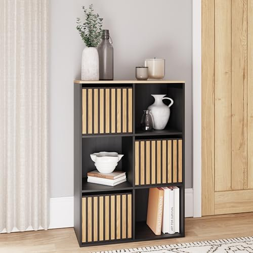 GFW Kube 2x3 Storage Sideboard Cabinet Shelf & Drawers Bedroom Living Black/Oak