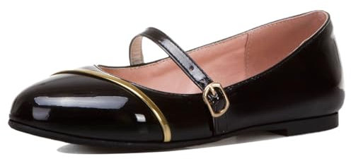 Renessmi Moda Piatto Scarpe Punta Rotonda Mary Jane con Cinturino alla Caviglia Donna Scarpe Sweet Vernice Fibbia Comodo Dolly Scarpe Footwear Nero Numero 41 EU/43Cn