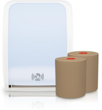 Blanc HYGIENIC Lot de 2 distributeurs de rouleaux d'essuie-mains Senseur, sans contact, Blanc Cosmos 2 rouleaux de papier essuie-mains ECO-Natural – Kit de produit Couleur : blanc