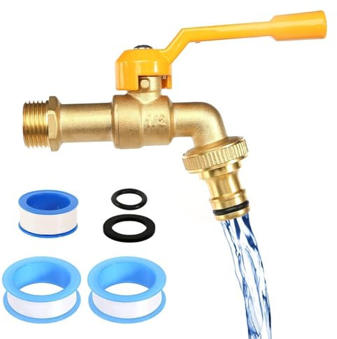 Wasserhahn Garten 1/2 Zoll, Messing Kugelhahn Aussen Frostsicher -20℃ Auslaufhahn Hitzebeständig 120℃ Außenwasserhahn mit 3 Trommeldichtband, Auslaufhahn Aussen für Garten Regentonne