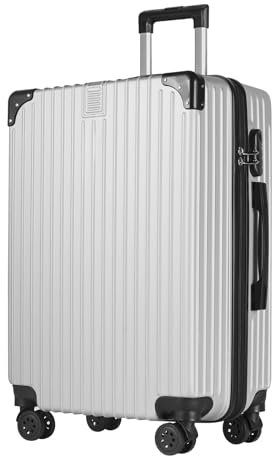 yonsly® Koffer Suitcase L Silber, Trolley Reisekoffer, Rollkoffer Handgepäck mit 4 Rollen 360°, ABS Hartschalen, Sicherheitsschloss, Weicher Gummigriff, 210D-Futter
