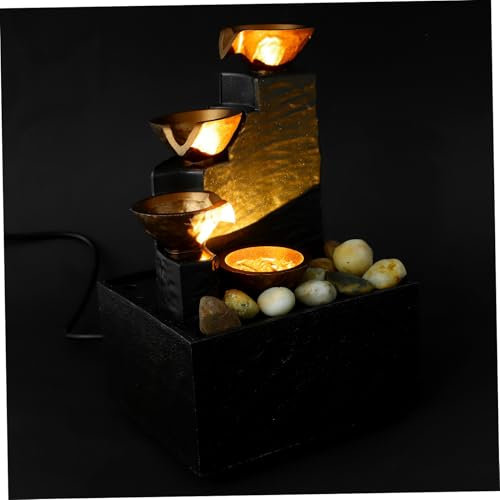BESTonZON Fontana d Acqua a Caduta Con Led Per Interni Decorazione Da Tavolo Con Ciottoli Naturali Piccola Fontana Da Scrivania Per Camera Letto Soggiorno Ufficio