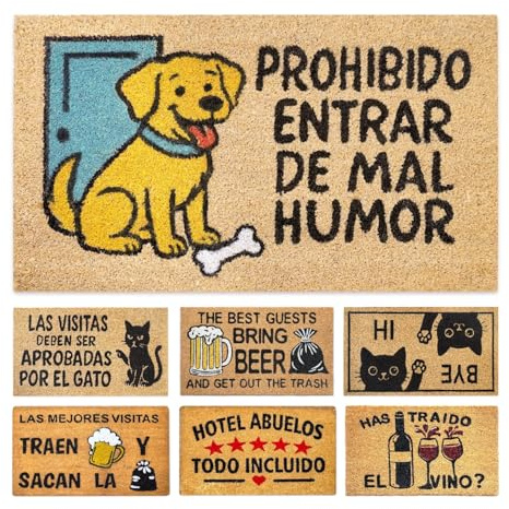 LUA VIKA Felpudo Entrada casa Originales y Divertidos - Perro Alegre - 40x70 cm - Alfombra Entrada casa Exterior e Interior - Felpudo Coco - Resistente y Antideslizante