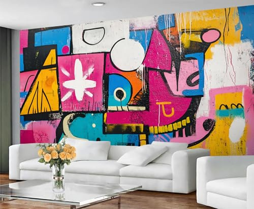 GIVLWF Graffiti-Tapete, geometrische Graffiti-Schlafzimmer-Tapete, bunte Tapete für Wohnzimmer, nicht selbstklebend, Retro-80er-Jahre-Wandbild, Pop-Art-Wandbild und Raumdekoration