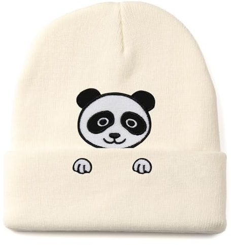 Aretas Panda Mütze Beanie Hut Haube Geschenk für Frauen Damen Mädchen Süße Lustige Karikatur Tier Pand Deko Geschenk Gestrickter Hut mit Stickerei Panda Thema Geburtstagsfeier