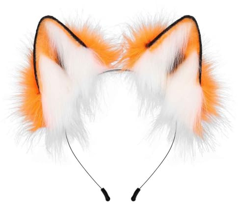 Sunnyuk Kunstfell Fell Wolf Ohren Haarreif Fuchs Katzenohren Stirnband Furry Wolfsohren Kopfbedeckung Cosplay Cute Wolf Kostüm Damen Karneval und Party Zubehör