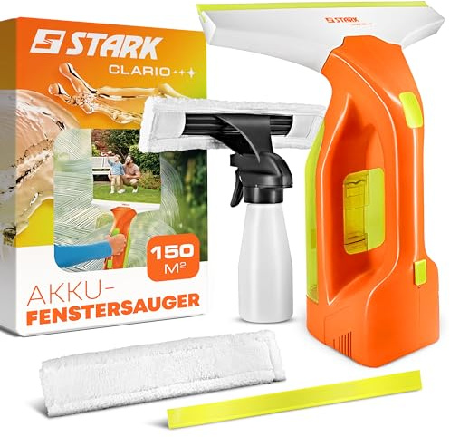 STARK Akku Fenstersauger 280 mm – Fensterreiniger – USB-C | 2,0 kPa Saugleistung, 150 ml Tank, IPX4 | Glas- & Duschabzieher Set (Mikrofaser + Sprühflasche)