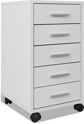 vidaXL Caisson à Tiroir de Bureau avec Roulettes et 5 Tiroirs, Armoire de Bureau, Meuble de Rangement, Organisateur Chambre Intérieur, Blanc