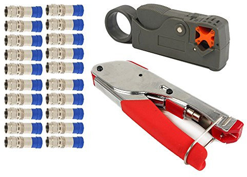 Nuzamas F-type de compression Pince à sertir Stripper Ensemble Outil à Main rotatif câble coaxial à sertir dénuder Pince coupante RG59 RG6 à sertir Cutter avec 20 connecteurs