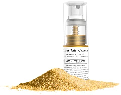 Sugarflair Yoshi Yellow Edible Glitter Dust Spray (Non-Aerosol) - Add a Shimmering Lustre Sparkle to Cakes, Cupcakes, Chocolate, Baking, Desserts, Ice Cream, Drinks, Cocktails and more - 10g