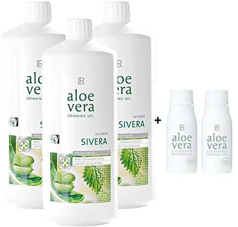 LR Aloe Vera Drinking Gel Sivera 3 x 1000 ml plus 2 x Aloe Vera Rotationsflasche (unbefüllt) für unterwegs, 90 ml