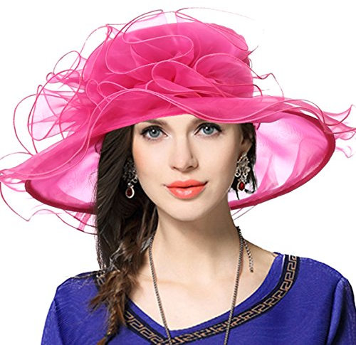 VECRY Femmes Organza Derby Fascinator Mariée Chapeau de Mariage (019-Rose)