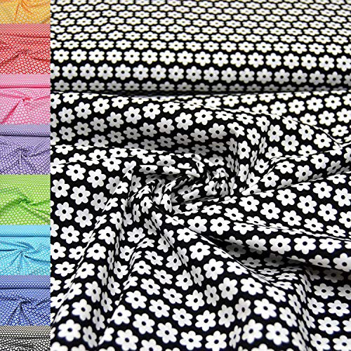 MAGAM-Stoffe Amelie Blumen Baumwollstoff Oeko-Tex Meterware 50cm (15. Schwarz)