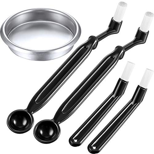 Zhehao Coffee Machine Brush Cleaner 4 Pieces Coffee Machine Brush with Spoon and 1 Piece 58 mm Stainless Steel Back Flush Insert Metal Blind Filter for Espresso Machine