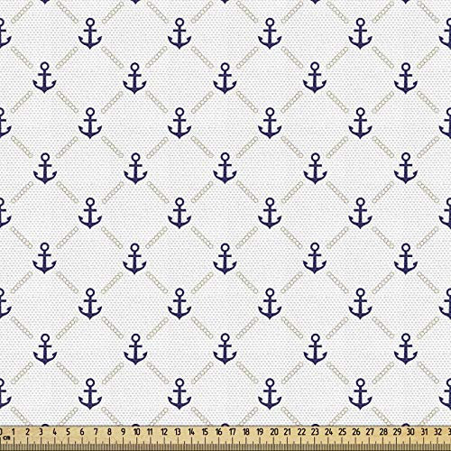 ABAKUHAUS Anker Stoff als Meterware, Yacht Schiff Kreuzfahrt, Qualitäts Stoff Dekorativer Polster Heimtextilienstoff, 2M (148x200cm),Marineblau Weiß