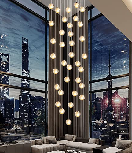 H.W.S LED Pendelleuchte Glas Kristall Hängeleuchte Lüster Dekoratives Kronleuchter Modern Pendellampe für Villa Treppe Wohzimmer Esszimmer Schlafzimmer Innenleuchte(36-Flamming, Square)